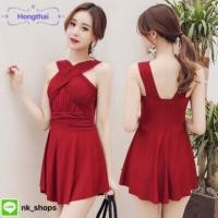 ราคา ชุดว่ายน้ำ วันพีช เดรสกระโปรง ชุดว่ายน้ำสตรี ผู้หญิง ชุดว่ายน้ำเกาหลี bikini ชุดว่ายน้ำแฟชั่น สีดำสีแดง (2650207309)