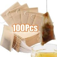 ราคา ถุงชาเปล่าแบบใช้แล้วทิ้ง 100 ชิ้นพร้อมเชือกรูด - กระดาษกรองเยื่อไม้ย่อยสลายได้สําหรับเครื่องเทศชาใบหลวม (29183479355)