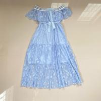 ราคา เดรสลายดาวเปิดไหล่สีฟ้า used2 (24834649793)