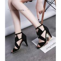 ราคา รองเท้าส้นสูงรัดข้อ หนังกำมะหยี่ (9663720636)