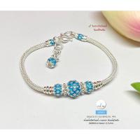 ราคา สร้อยข้อมือเงินแท้สุโขทัย งานสุโขทัยแท้ ลาย 3 เสาลงยาพร้อมตุ้งติ้งถุงเงิน"รับทรัพย์"เล่นลายดอกพิกุล ลงยาสีฟ้าเข้ม:SK0503 (13347517556)