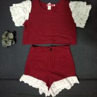 ราคา เซ็ตเสื้อ+กางเกงสีแดงเลือดหมู (3320019748)