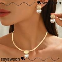 ราคา เซยาเวนสัน 2ชิ้นชุดโซ่กระดูกงู,รูปหัวใจสีทองวงกลมจี้รูปหัวใจ,ชุดเครื่องประดับมุกสร้างสรรค์ผู้หญิง (42427223772)