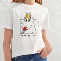 ราคา เสื้อยืดมูมินสติชสีขาวสำหรับผู้หญิงใหม่ปี 2023 พร้อมลวดลายรอบคอมุ้ยมุ้ย (56303117633)