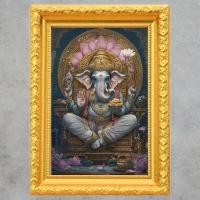 ราคา รูปภาพ รูปมงคล เทพอินเดีย รูปพระพิฆเนศ พระพิฆเนศนั่งบัลลังก์ GS21 สัญลักษณ์ของความสำเร็จและความสุข (29358211391)