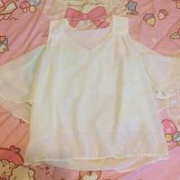 ราคา เสื้อเปิดไหล่สีขาว ผ้าชีฟอง ใส่สบาย อกได้ถึง 38 เลย สภาพดี (1883382741)