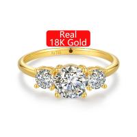 ราคา คลาสสิก 3 หินออกแบบเครื่องประดับ Fine Moissanite หมั้นแหวนแต่งงานผู้หญิง Hollow ของแท้ 18K Gold แหวน Bijoux (55254431545)