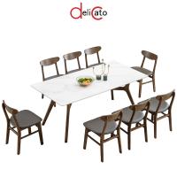ราคา ShopKB (1/6)DELICATO ชุดโต๊ะอาหารท็อปหินอ่อน 8 ที่นั่ง รุ่น Hinoki ขนาดโต๊ะ 90x180x75 ซม. ขนาดเก้าอี้ 46x55x76 ซม. สีขาว (56150069631)