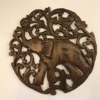 ราคา แผ่นไม้สัก แกะสลัก ลายช้าง ทรงกลม ขนาด 30x30 cm. ไม้ฉลุ ไม้แขวนผนัง งานไม้แกะสลัก ของตกแต่งผนัง (10819505055)