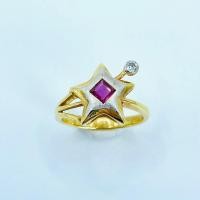 ราคา แหวนทองsize 49; แหวนทอง พลอยทับทิมพม่า สี่เหลี่ยม ดาว เพชรแท้ A18525 (27873611414)