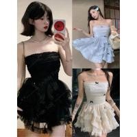 ราคา พร้อมส่ง งานนำเข้า ✈️ เดรสสั้น เกาะอก ผ้าชีฟอง ขนมชั้น แต่งริบบิ้น ฟรีไซต์ (28178770974)