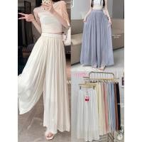 ราคา กางเกงขายาวเอวยืด รูดเอวผ้าชีฟองเงาเนื้อทรายเนื้อผ้าบางเบาใส่สบาย งานซับในทั้งตัว (27742074353)