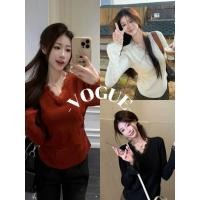 ราคา Vogueพร้อมส่ง เสื้อไหมพรมแขนยาว คอวี ผ้าร่อง รอบลูกไม้ ปลายปล่อย (Z-YD02) (26167417306)