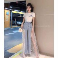ราคา กางเกงยีนส์ขายาวฟรุ้งฟริ้ง (4616387002)
