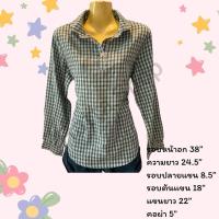 ราคา เสื้อเชิ้ต ทำงาน/เที่ยว ลายตาราง สีเขียว-ขาว (มือสอง) (26217139792)