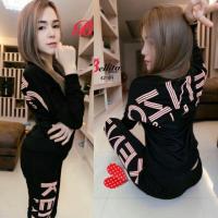 ราคา ชุดแนวสปอร์ต ชุดกันหนาว ชุดเซท เสื้อคอกลม แขนยาว สีดำ + กางเกงขายาว ปลายขาจั๊ม เสื้อผ้าแฟชั่น 4218 (1539934912)