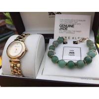 ราคา Anne Klein Women s Diamond Accented Gold Tone Watch and Jade Beaded Bracelet Set (601556892)