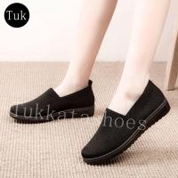 ราคา รองเท้าผ้าใบแบบสลิปออน รองเท้าผ้าใบสีดำล้วน เสริมส้น (3474737335)