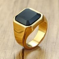 ราคา Stylish Mens Signet Pinky Ring Gold Silver Stainless Steel Black Stone Male Accessory (24996773160)