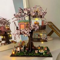 ราคา [พร้อมส่ง] บ้านตุ๊กตา DIY ✨ Sakura Tree House มีฝาครอบกันฝุ่น พร้อมไฟ LED Miniature Dollhouse โมเดลบ้านจิ๋ว ของขวัญ (20466674449)