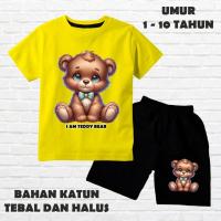 ราคา KATUN ชุดสูทแขนสั้นสําหรับเด็กชายและเด็กหญิงอายุ 6 เดือน - 10 ปี ตุ๊กตาหมี โมติฟ วัสดุผ้าฝ้ายพรีเมี่ยม สกรีน DTF กางเกงสีดํา (27440381616)