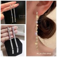 ราคา ต่างหูเพชรCZ ต่างหูเพชร ต่างหูใส่ออกงาน แบบระย้า เพชรCZ สำหรับใส่ออกงาน สีเงิน (ราคาต่อคู่) (23141166013)