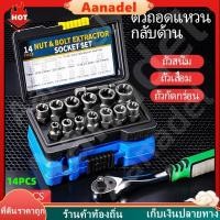 ราคา ⚫AA⚫ 14 ชิ้น Nut & Bolt Extractor Socket Set ชุดเต้ารับดูดน็อตและสลักเกลียว ชุดถอดน็อต พร้อมไดรฟ์ 1/4 นิ้วเป็น 3/8 นิ้ว (41003931501)