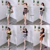 ราคา PP15783 เดรสไหมพรมแขนสั้นคอปก ลาย RALLY (6699029349)