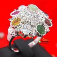 ราคา แหวนนพเก้าแท้ ทรงโบราณ แหวนเงินแท้ 92.5% ชุบทองคำขาว ประดับ พลอยนพเก้าแท้ (พลอยแท้ครบตามตำรา) หน้าแ (29367868126)