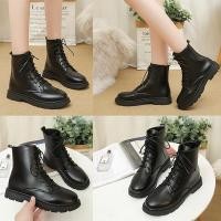 ราคา & รองเท้าบูทสูง แบบผูกเชือก สีดำล้วน ขอบส้นหยัก (9527924606)