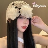 ราคา Glitzsiamหมวกไหมพรมลายดอกไม้ใหม่ หมวกไหมพรมขายดี ตกแต่งด้วยลายดอกไม้ งานแฮนด์เมด . (48002338482)