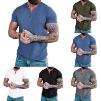 ราคา [โปรโมชั่นใหญ่] Mens Summer Casual Plain Slim Short Sleeve Henley T Shirt Pullover Top Blouse❀ (49150915067)