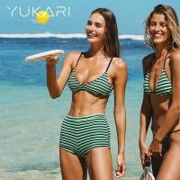 ราคา YUKARI SWIM ชุดบิกินี่สองชิ้น Black & Green Stripes Beachwear ชุดว่ายน้ําสําหรับผู้หญิงที่ถอดออกได้แผ่นหน้าอกดําน้ําท่องชุดว่ายน้ําวันหยุดชุดว่ายน้ําบิกินี่ (47154399096)