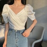 ราคา เสื้อไขว้ข้างป้ายด้านหน้าผูกโบว์ที่เอว (2963974189)