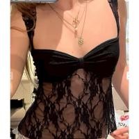 ราคา Crop TC2543 เสื้อกล้าม ลูกไม้ลายดอก อกทรงโบว์ ผูกหลัง (24694902263)