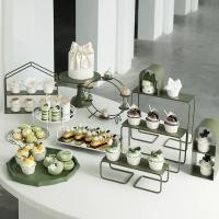 ราคา ชุดถาดเซทถ่ายรูป พร็อพถ่ายอาหาร ชั้นวางขนม ถาดวางขนมสีเขียว Olive Matcha (28987055189)