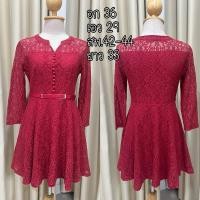 ราคา ชุดเดรสลูกไม้สีแดง เดรสออกงานสีแดง (26729668165)