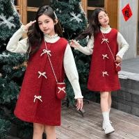 ราคา ชุดเดรสสีแดงแขนกุด ชุดคริสมาสสีแดง ชุดกระโปรงเด็กโตสีแดง Christmas (29019169803)
