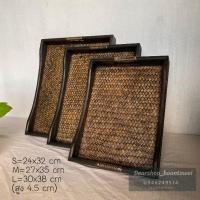 ราคา [ชุด3ใบ] ถาดไม้เสื่อสาน ใช้เสิร์ฟ วางของ ถาดชุด (15002809483)