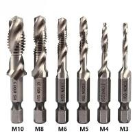 ราคา 1/6Pcs Tap Drill Bit Set Hex Shank Titanium Plated HSS Screw Thread Bit Screw Machine Compound Tap M3 M4 M5 M6 M8 M10 Ha (52702747086)