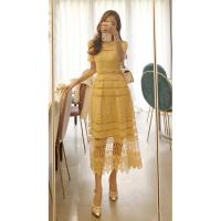 ราคา เดรสออกงานสีเหลืองงานลูกไม้แขนสั้น (10003764704)