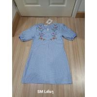 ราคา เดรสสีฟ้าลายสก็อต มือ 1 ไซส์ L ป้ายโบริชต้า (19282615042)