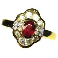 ราคา แหวนพลอยแท้ ทับทิม เกรดสวย 4 x 5 mm. ล้อม เพทาย-ขาว เงินแท้ 925 ชุบทอง18k ไซร์แหวน 8 (27929276541)