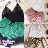 ราคา ใส่กลางคืนแขนกุดลูกไม้เซ็กซี่ + กางเกงลูกไม้ สีเขียว/สีดํา/ดอกบัว/ทอง 201224 (22068916261)