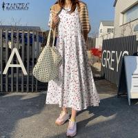 ราคา ZANZEA Women Ruffle Fashion Floral Printed Tiered Casual 3/4 Sleeve Loose Long Dress (12752661211)