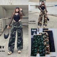 ราคา I.CURV JEANS กางเกงยีนส์คนอวบลายทหารรุ่นคาร์โก้สายคล้อง กางเกงลายทหารสาวอวบขากระบอกเอวสูง ผ้ายีนส์เนื้อดี (26382255445)
