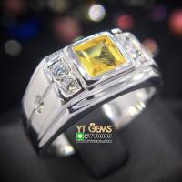 ราคา แหวนบุษราคัม แหวนปลอกมีด แหวนเงินแท้ 92.5% ชุบทองคำขาว ประดับ พลอยบุษราคัมแท้ ตกแต่ง เพชรSwiss YTG-9764 (5029157462)