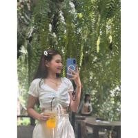 ราคา พร้อมส่ง เสื้อครอป เสื้อเอวลอย แขนสั้น สีขาว แต่งจีบ อกย่น คอวี มีเชือกรูด ผ้าบาง สงกรานต์ (41355463693)