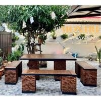 ราคา โต๊ะปูนสนาม สไตล์โมเดิร์น ชุด 8 ที่นั่ง พาดยาว สีดิน ผลิตส่งตรงจากโรงงาน ขนาด 150*80 cm วัสดุเป็นปูนแผ่นเสริมเหล็ก (14996052688)