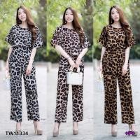 ราคา 11334 Set 2 ชิ้น เสื้อครอปคอกลมแขนสั้น+ขายาวลายเสือดาว (24260620888)